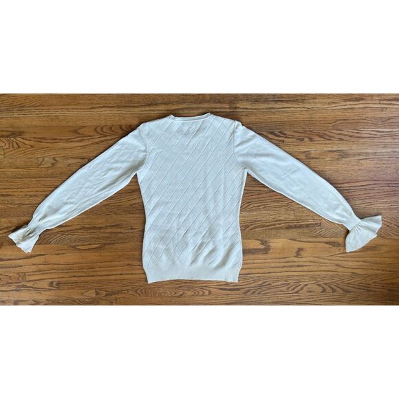 OPENING CEREMONY Cream Diamond Pattern Flare Sleeve Sweater   Women's Size Small - Picture 8 of 11